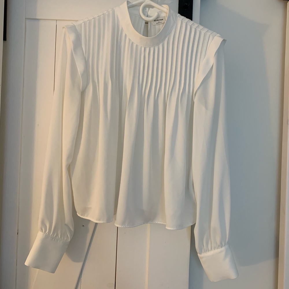 Babaton White Pleated Blouse (M)